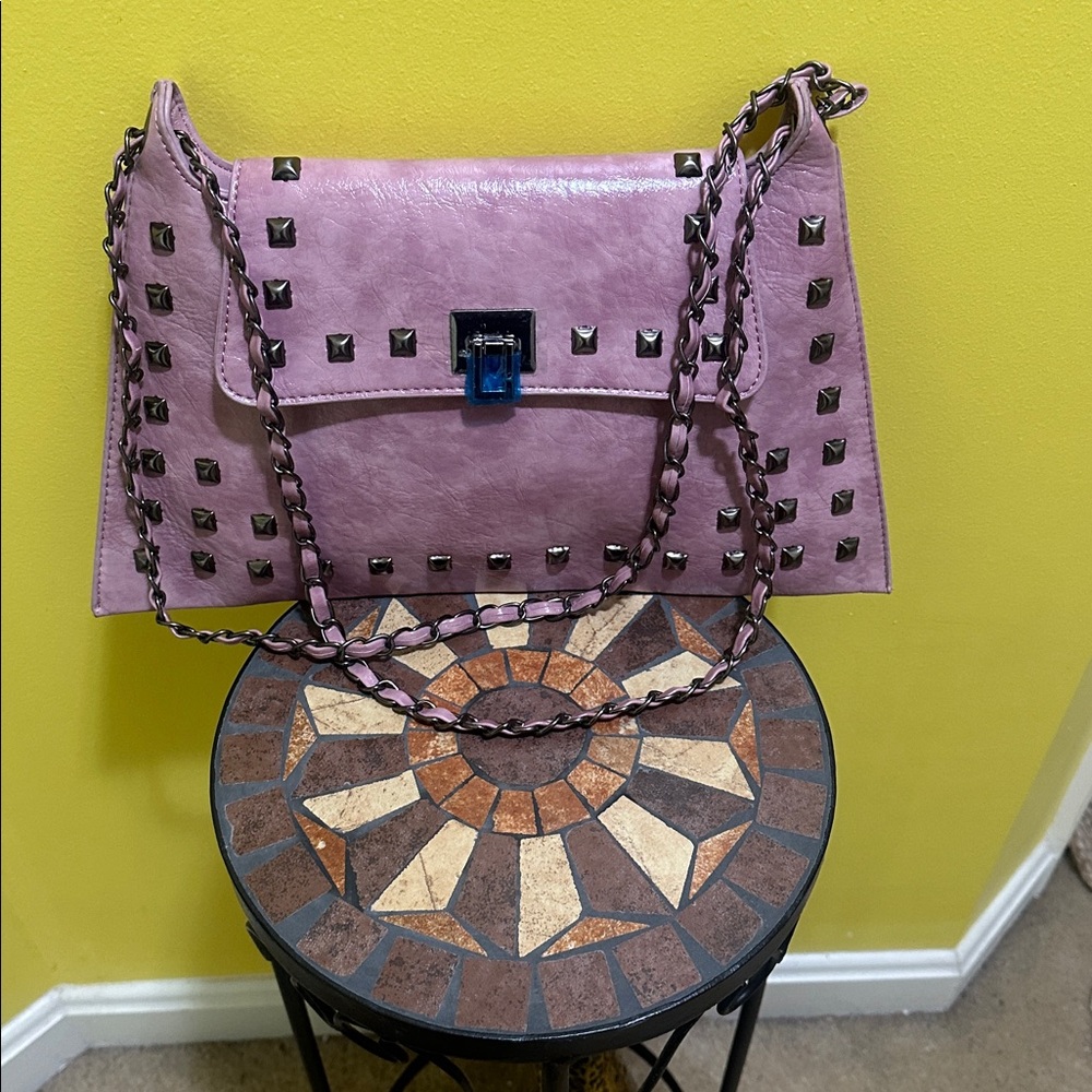 Studded Pink Chain Shoulder Bag or Crossbody